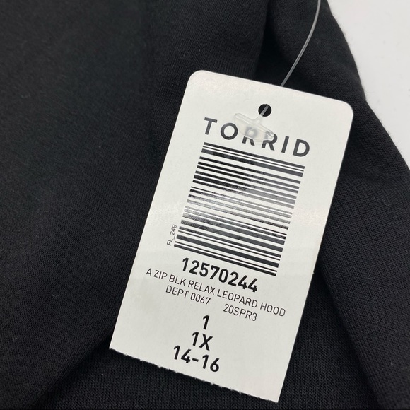 Torrid Women’s Zip Up Black & Leopard Relaxed Active Hoodie Sweater Size 1X - Picture 9 of 9